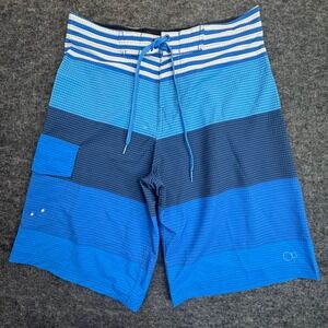 OP Board Shorts Mens 28 Blue Striped OPFlex 4-Way Stretch Swim Trunks READ